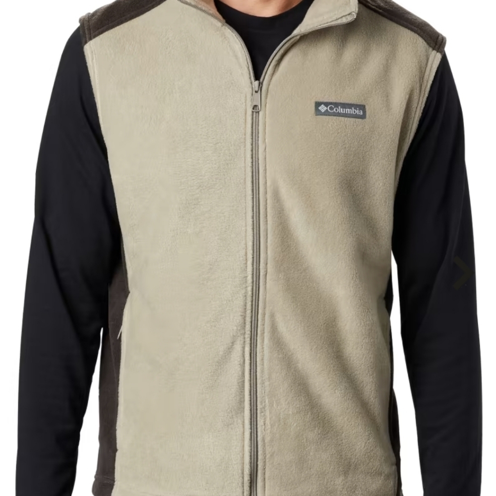 Columbia Steens Mountain Fleece Tan Black Zip Vest Size Large Tall
